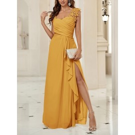 New Women'S Sleeveless Lace-Trimmed Mermaid Wedding Dress - Solid Color Ruffle Hem A-Line Party Gown with Built-In Bra, Spring/Summer Bridal & Bridesmaid Dress, Wedding Guest Attire, Sophisticated Craftsmanship