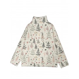 Women'S Elegant High-Neck Sweater with Tree Print - Soft Beige, Long Sleeve, All-Season Wear, Perfect for Casual or Chic Outfits, Versatile Clothing | Chic Knitwear | Texture