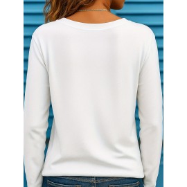 Plus Size Women's Long Sleeve Round Neck T-Shirt New Fashion Letter Print ii 369, Everyday Outfit, Winter Clothing, Trendy Top, Stylish Tee, Medium Stretch, Breathable Shirt, Printed Tshirt, Oversized Top, Fashion Lovers, Bodypositive Wear