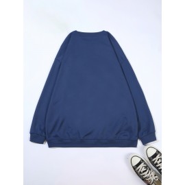 Plus Size Women's Loose Fit Long Sleeve Sweatshirt - Geometric Pattern Round Neck Casual Pullover, All-Season Soft Breathable Fabric, Machine Washable for Everyday Comfort, Comfortable Clothing, Playful Design, Easy Care Material