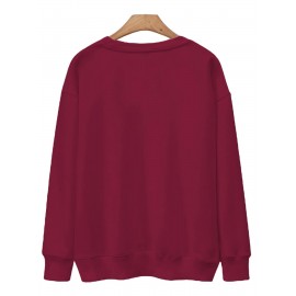 Plus Size Women's Loose Fit Long Sleeve Sweatshirt - Geometric Pattern Round Neck Casual Pullover, All-Season Soft Breathable Fabric, Machine Washable for Everyday Comfort, Comfortable Clothing, Playful Design, Easy Care Material