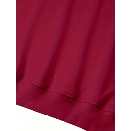 Plus Size Women's Loose Fit Long Sleeve Sweatshirt - Geometric Pattern Round Neck Casual Pullover, All-Season Soft Breathable Fabric, Machine Washable for Everyday Comfort, Comfortable Clothing, Playful Design, Easy Care Material