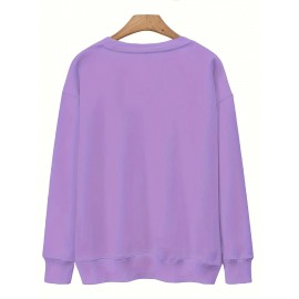 Plus Size Women's Loose Fit Long Sleeve Sweatshirt - Geometric Pattern Round Neck Casual Pullover, All-Season Soft Breathable Fabric, Machine Washable for Everyday Comfort, Comfortable Clothing, Playful Design, Easy Care Material