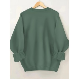 Plus Size Women's Loose Fit Long Sleeve Sweatshirt - Geometric Pattern Round Neck Casual Pullover, All-Season Soft Breathable Fabric, Machine Washable for Everyday Comfort, Comfortable Clothing, Playful Design, Easy Care Material