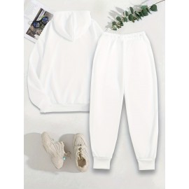 Women's Casual Butterfly Pattern Knit Polyester Two-Piece Set with Hooded Long Sleeve Hoodie and Regular Fit Pants with Pockets