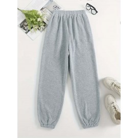 Letter Print Two Piece Set, Crew Neck Sweatshirt & Pants, Women's Clothing