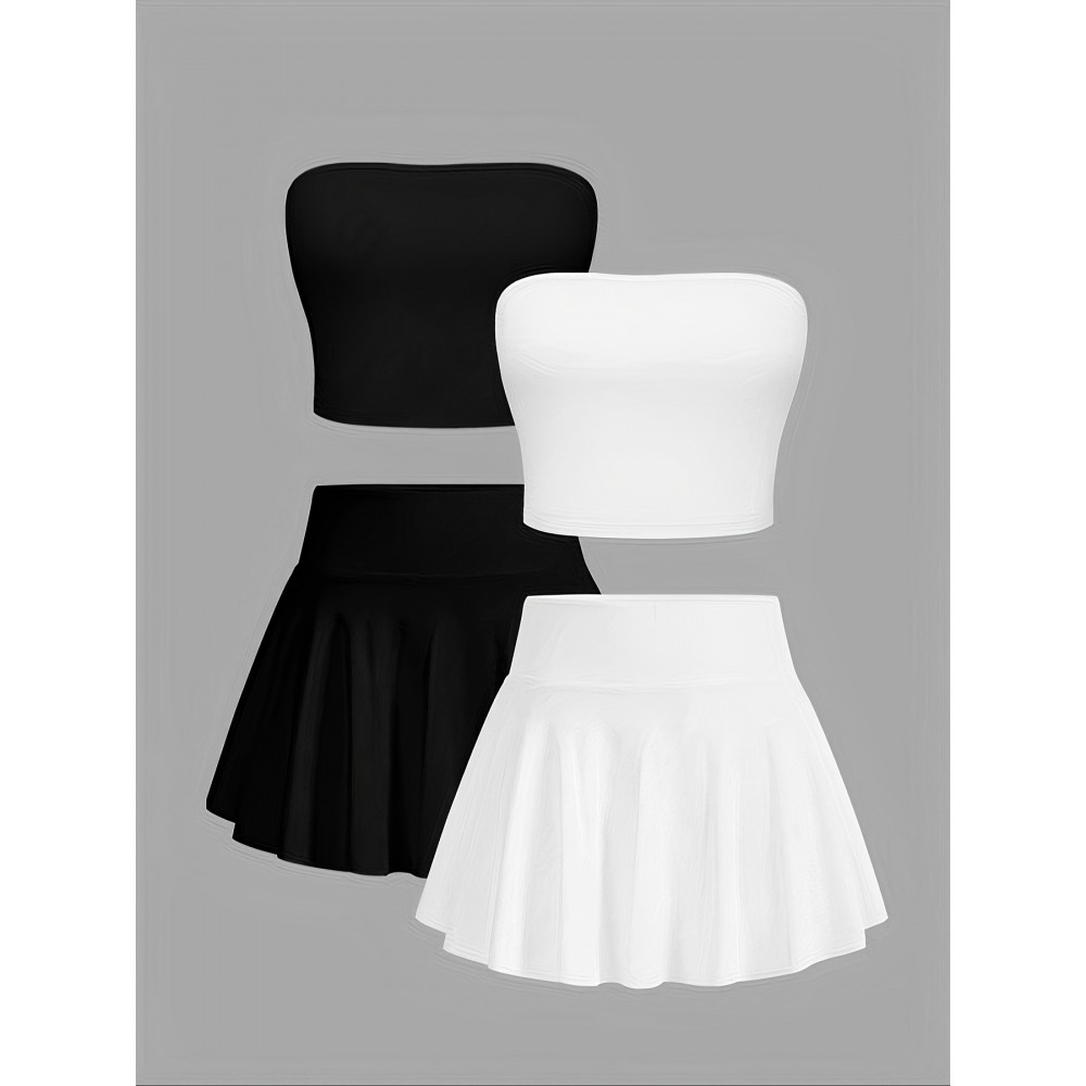 Sexy Tube Top + Versatile A-Line Skirt Set of 4pcs